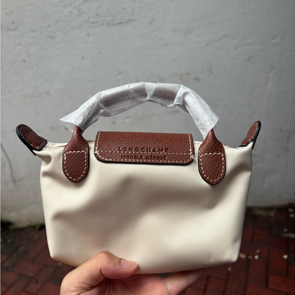 Longchamp Cream and Brown Mini Top-Handle Bag - Picture 2 of 5